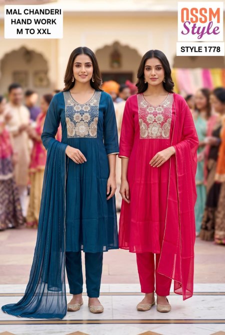 1776 To 1779 By Ossm Style Chinon Hand Work Kurtis Set Size Combo